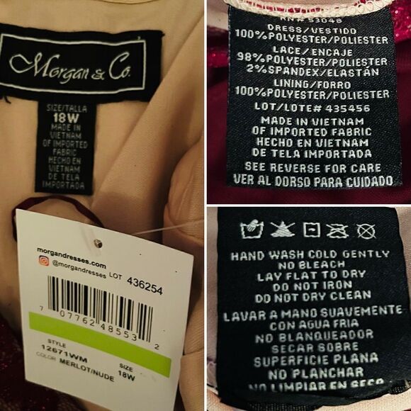 R & M Richards Morgan and Co Off Shoulder Lace Chiffon Dress Merlot Nude 18W NWT - Picture 10 of 11